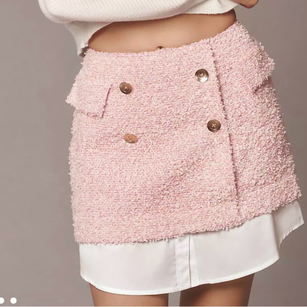 Maeve Tweed Mini Skirt -Pink Combo - Anthropology